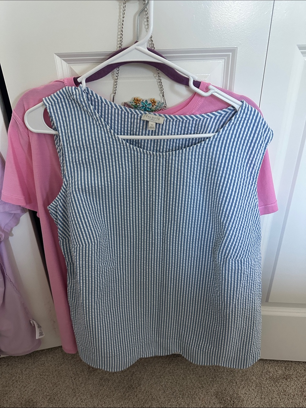 Talbots Blue and White Striped Seersucker Tank